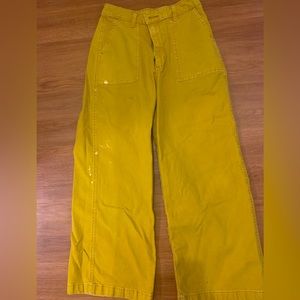 high waisted mustard yellow wide leg cropped pants